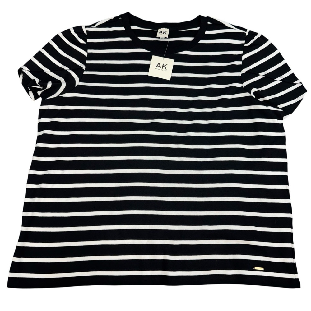 NEW Anne Klein Plus Size Striped Crew Neck Cotton Navy White‎ Women 3X Casual